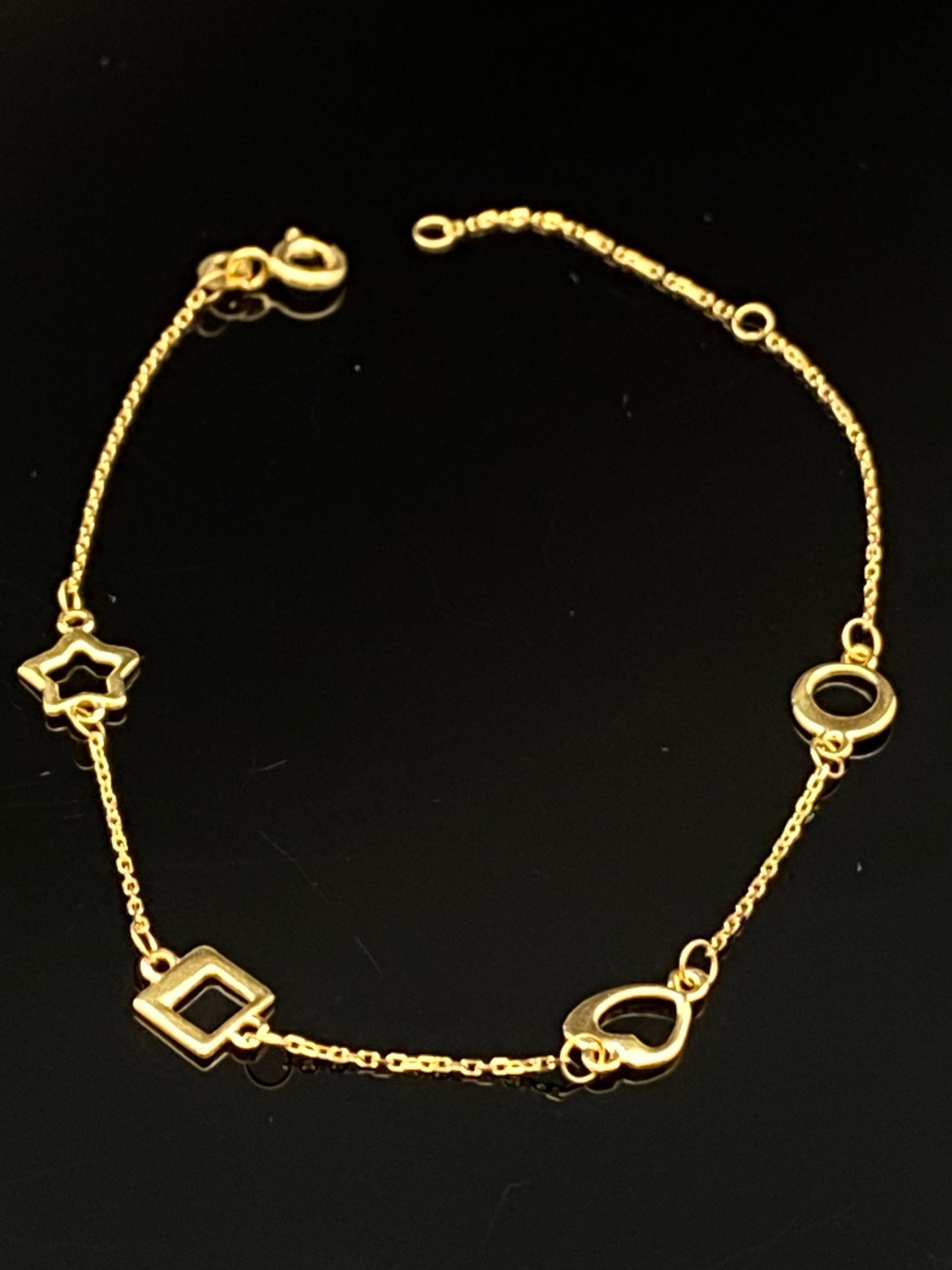 Yellow Gold Multi Shape Station Adjustable Bracelet