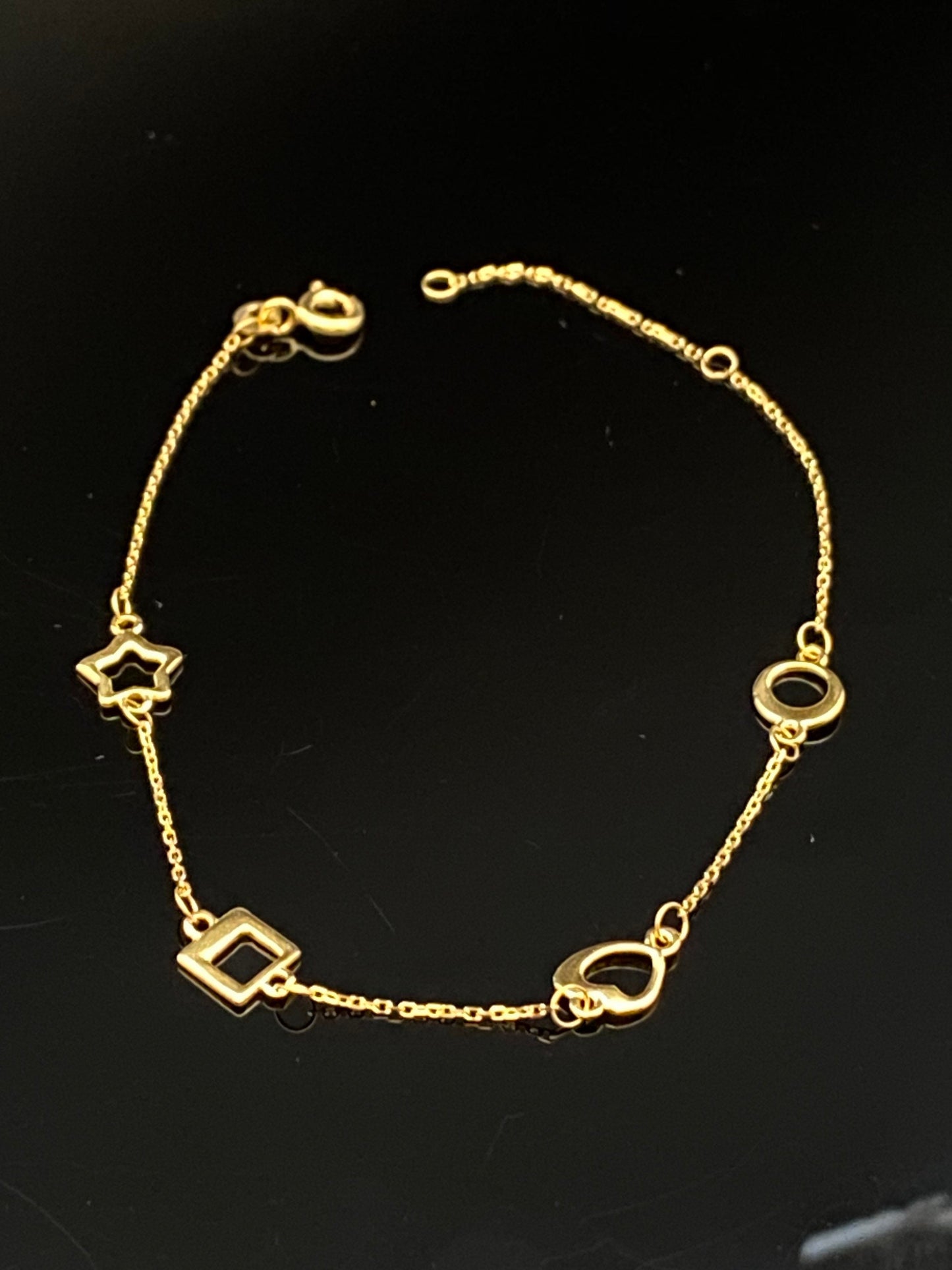 Yellow Gold Multi Shape Station Adjustable Bracelet