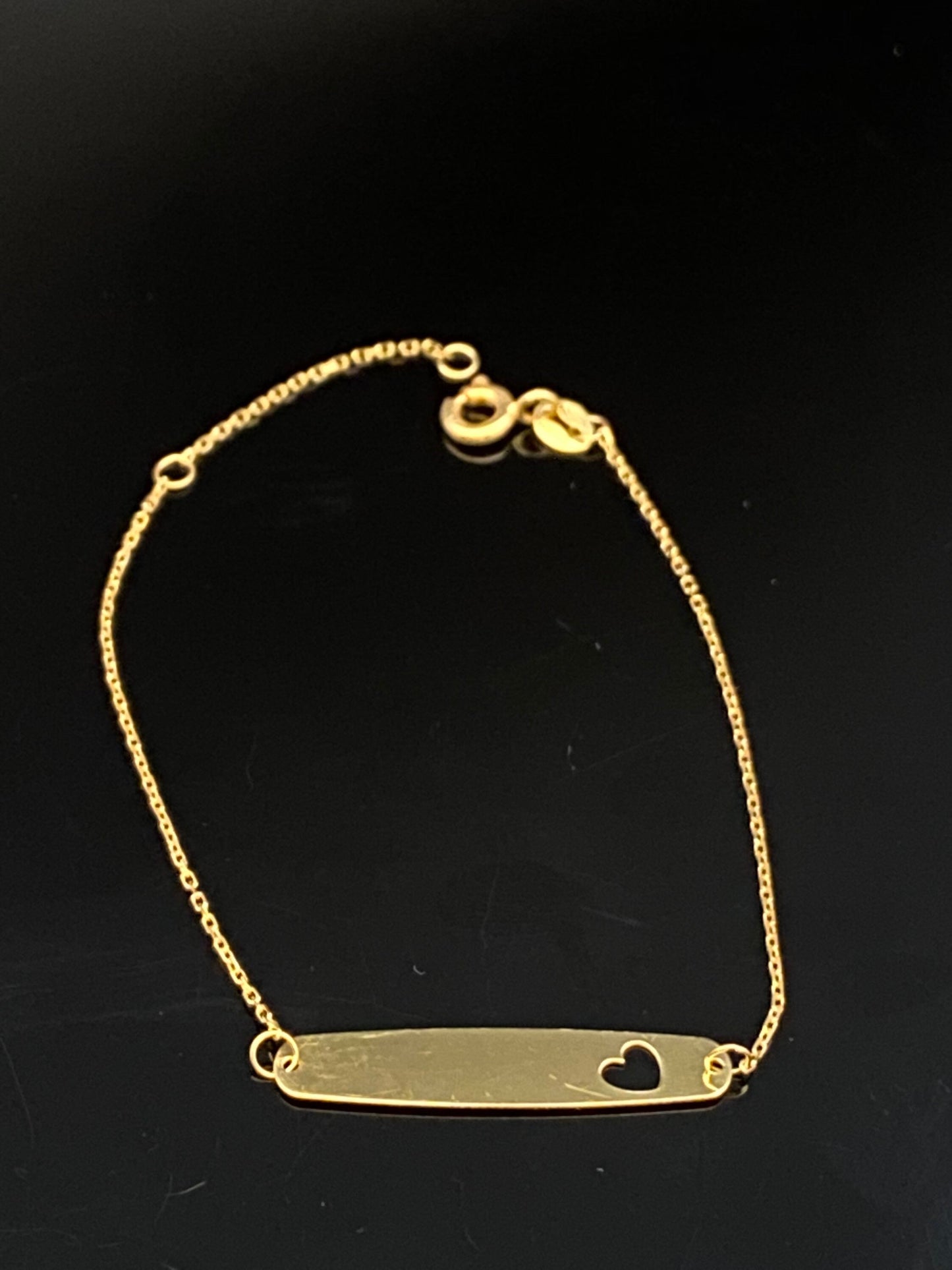 Baby Girl Yellow Gold Cut-Out Heart ID Adjustable Chain Bracelet