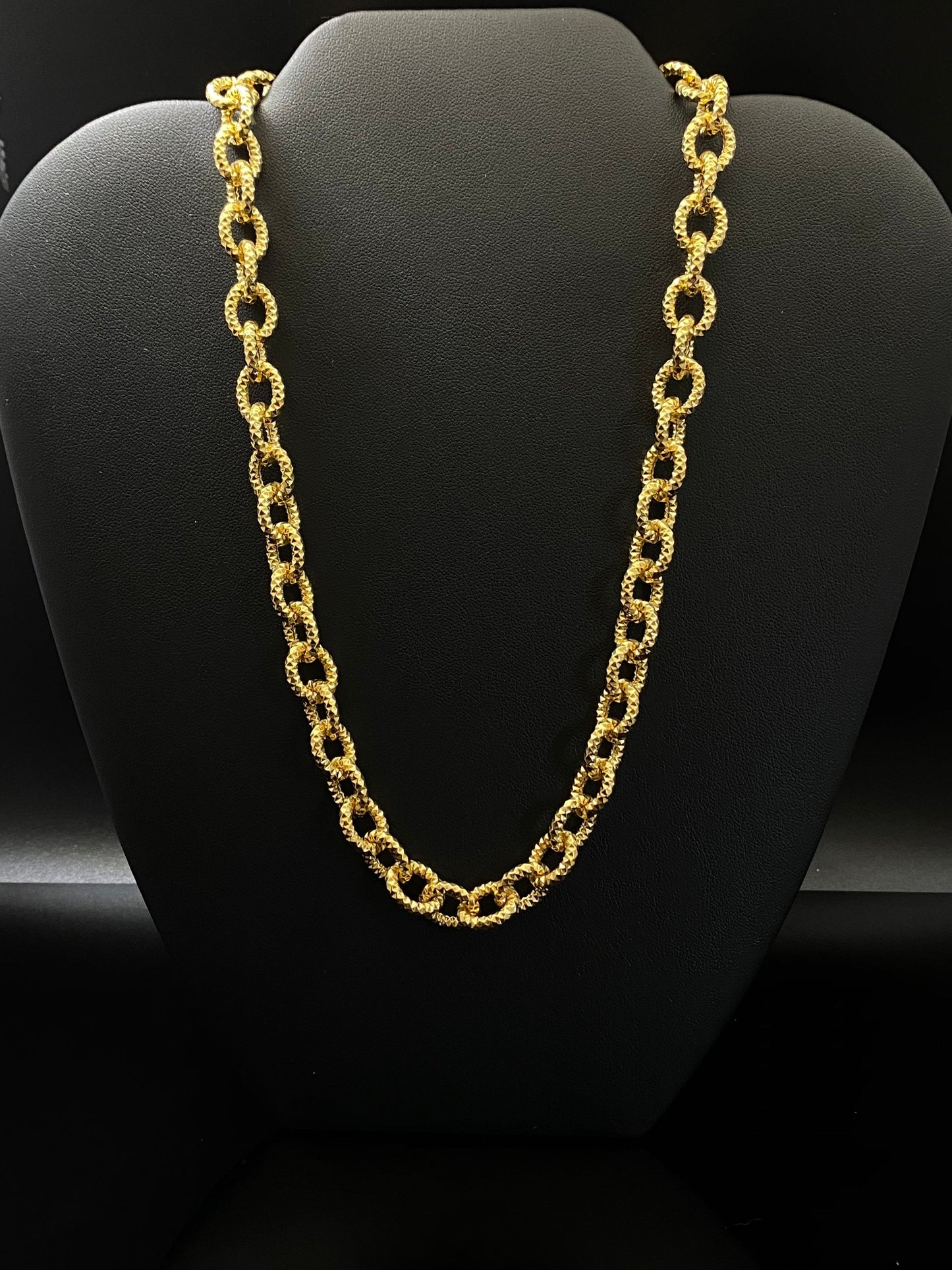 Yellow Gold Over Silver Diamond Cut Oval Rolo Link Chunky Necklace