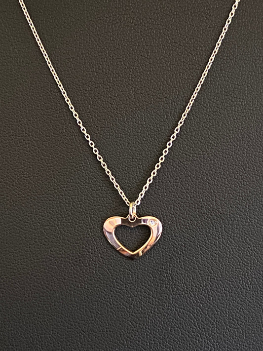 Sterling Silver Pink/White Heart adjustable Necklace