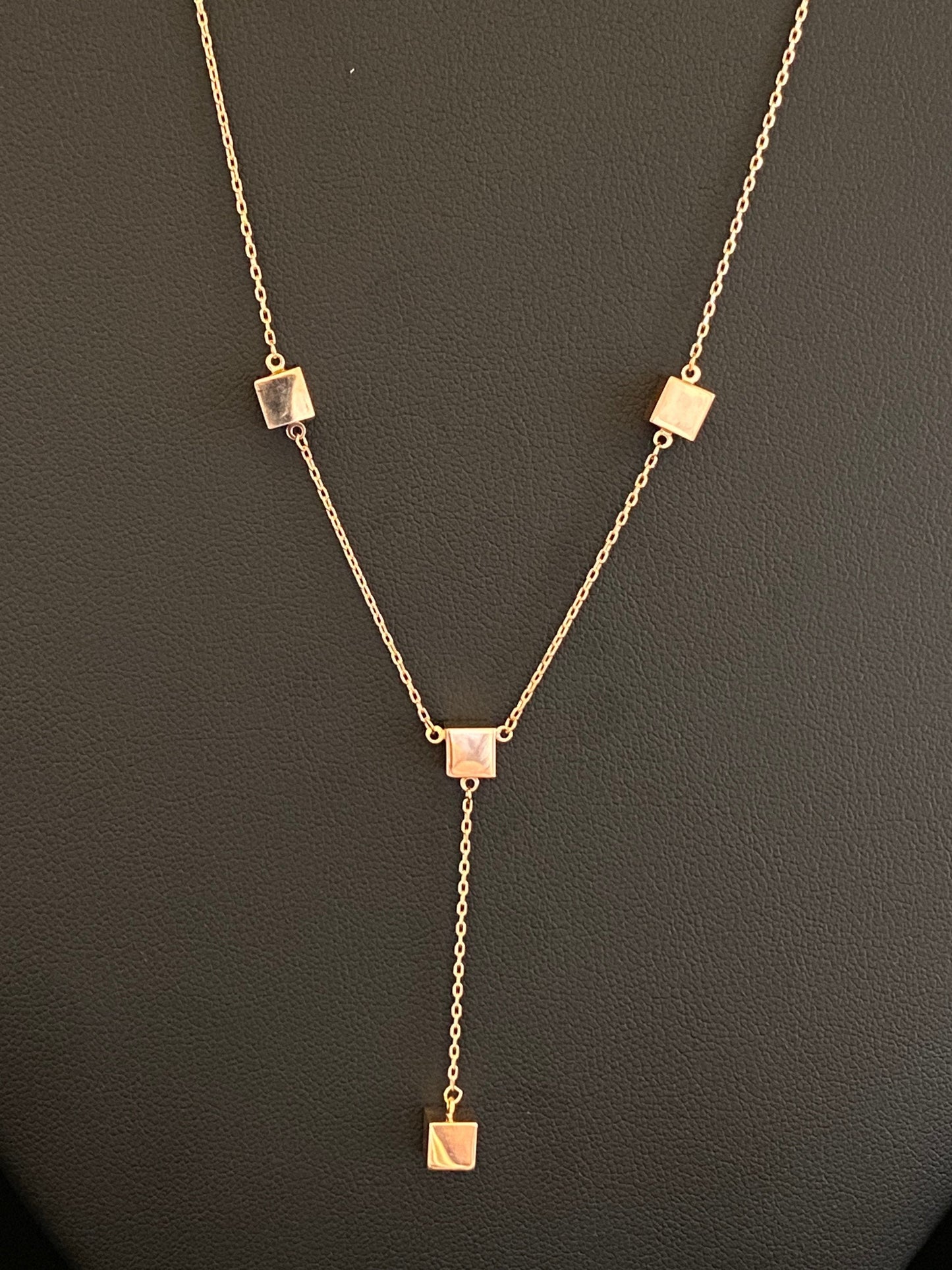 Rose Gold Square Cube Station Lariat Adjustable Chain Necklace