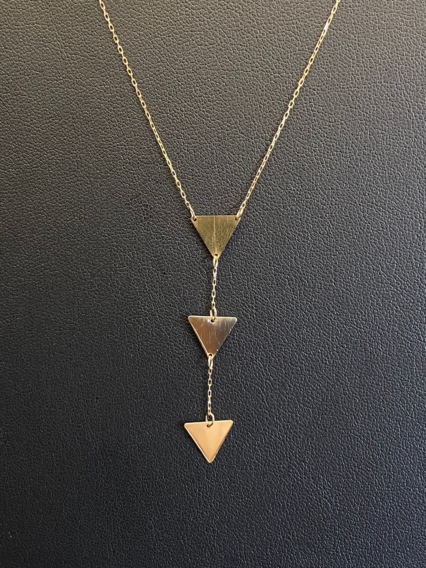 Yellow Gold Triangle Dangle Drop Lariat Pendant Chain Necklace
