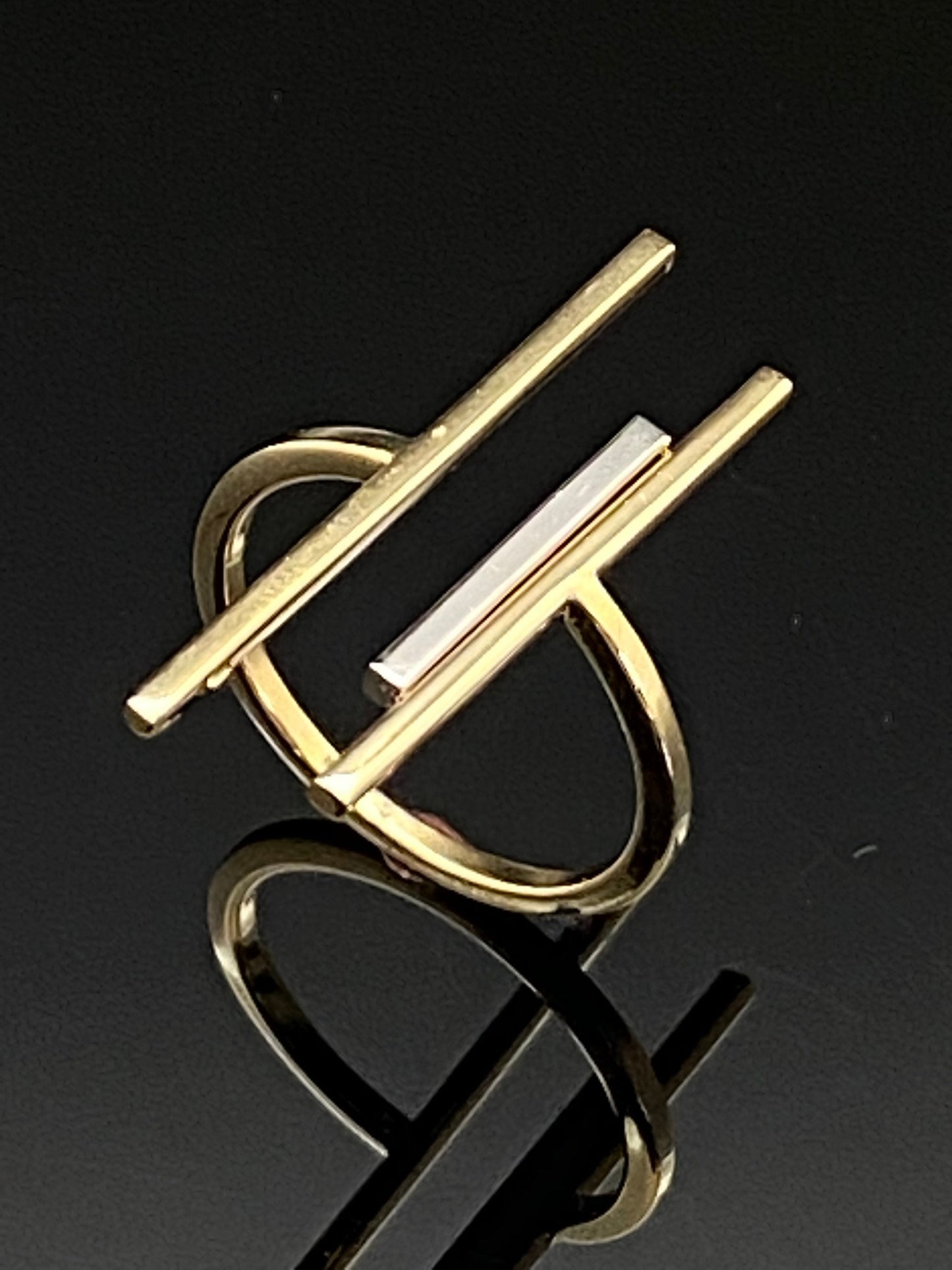 Yellow & White Gold Triple Bar Open Modernist Cocktail Ring