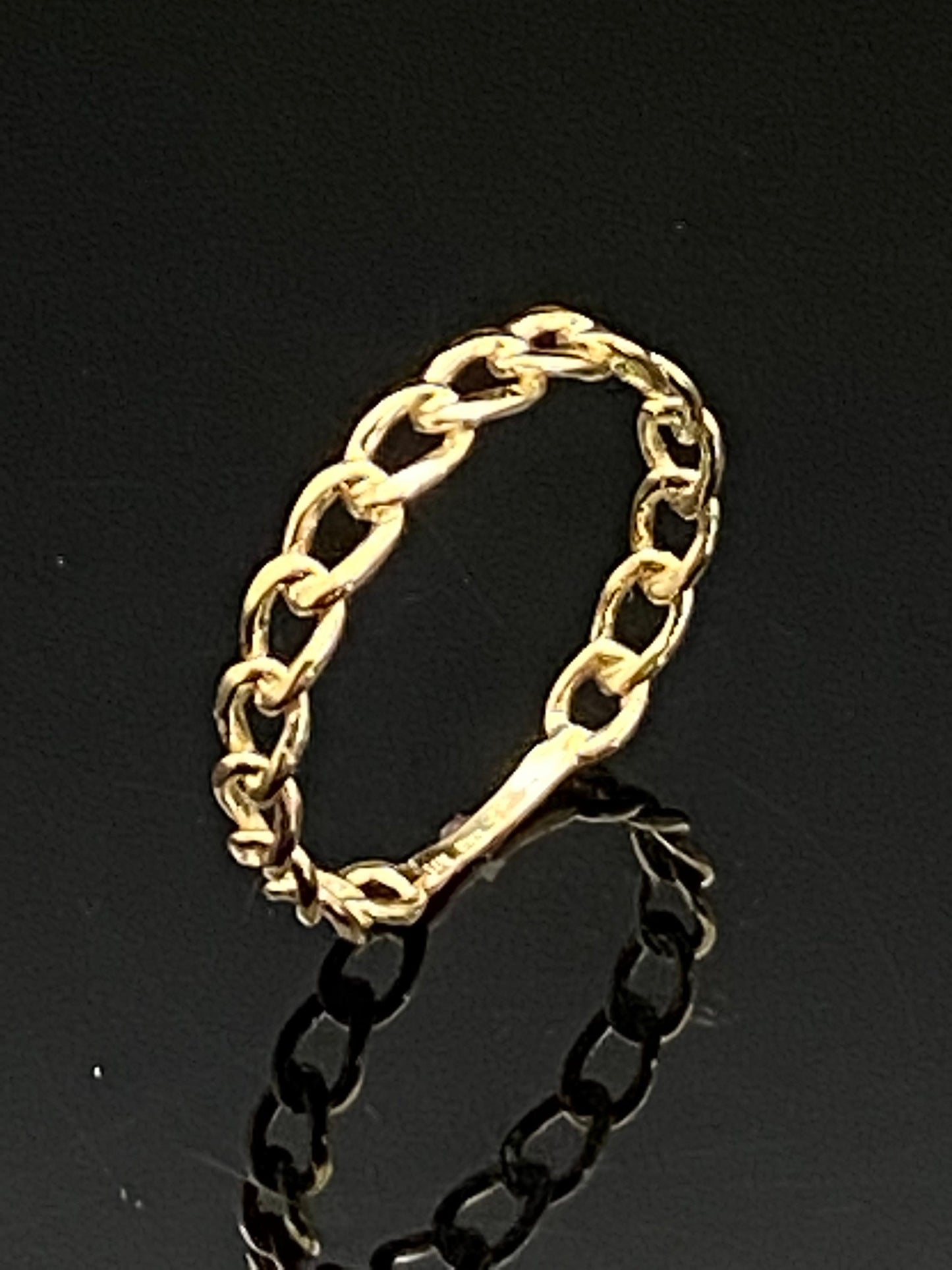 Yellow Gold Curb Link Chain Band Ring Size