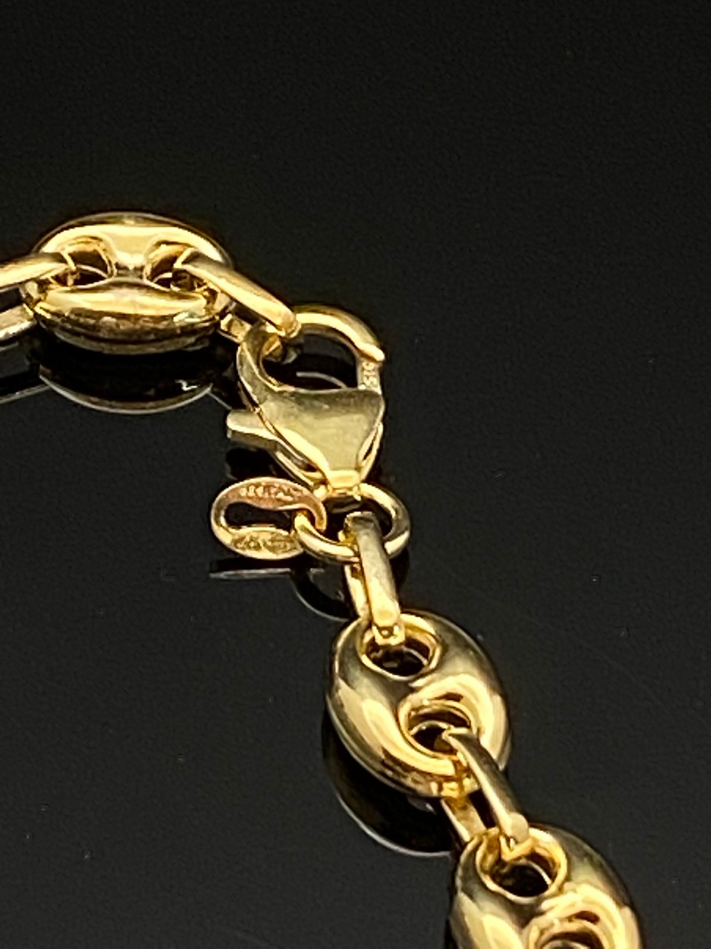 Yellow Gold Over Sterling Silver 925 Puffy Mariner Link Chain Mens Bracelet