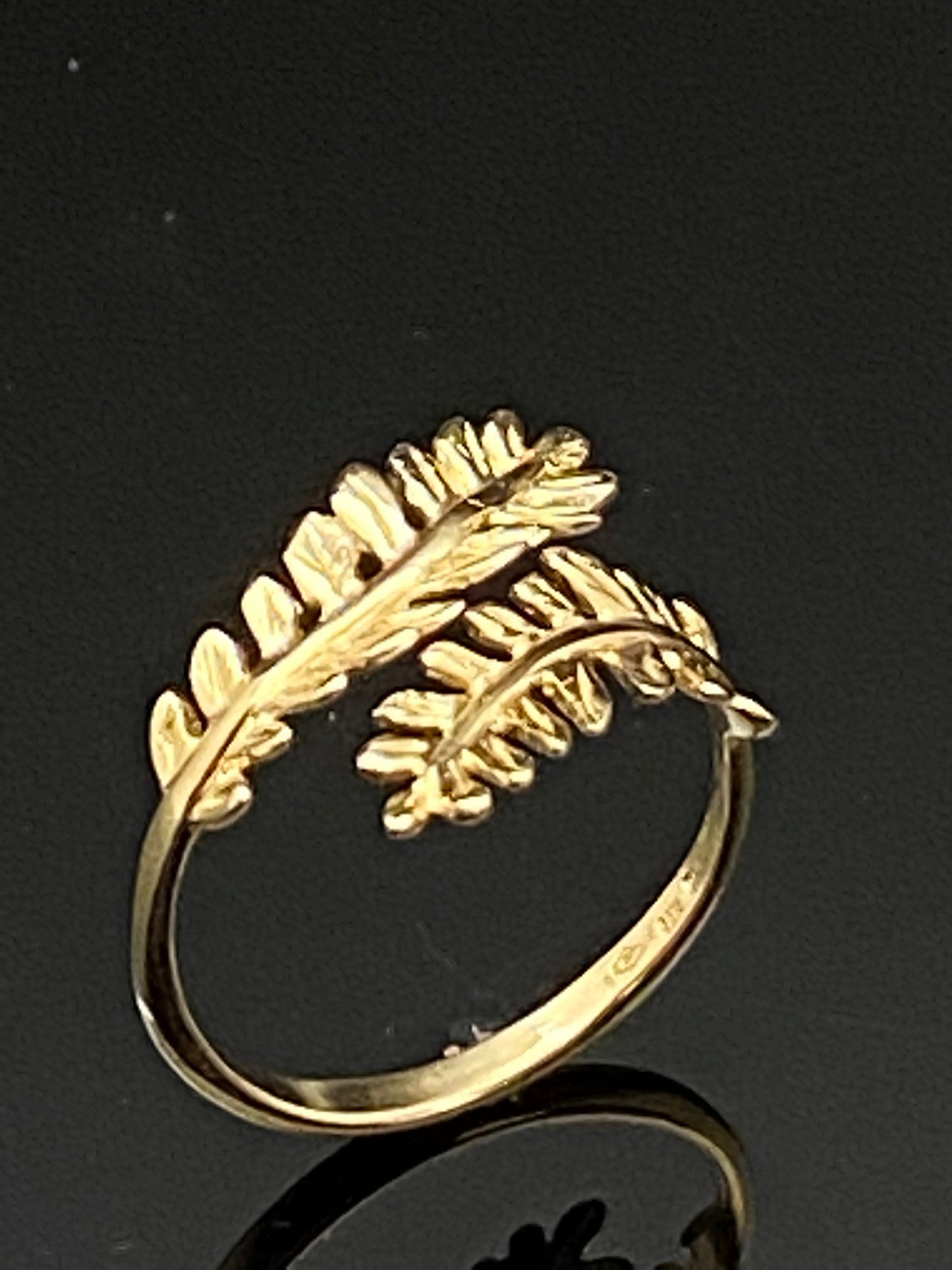 Yellow Gold Olive Branch Leaf Bypass Band Ring Size