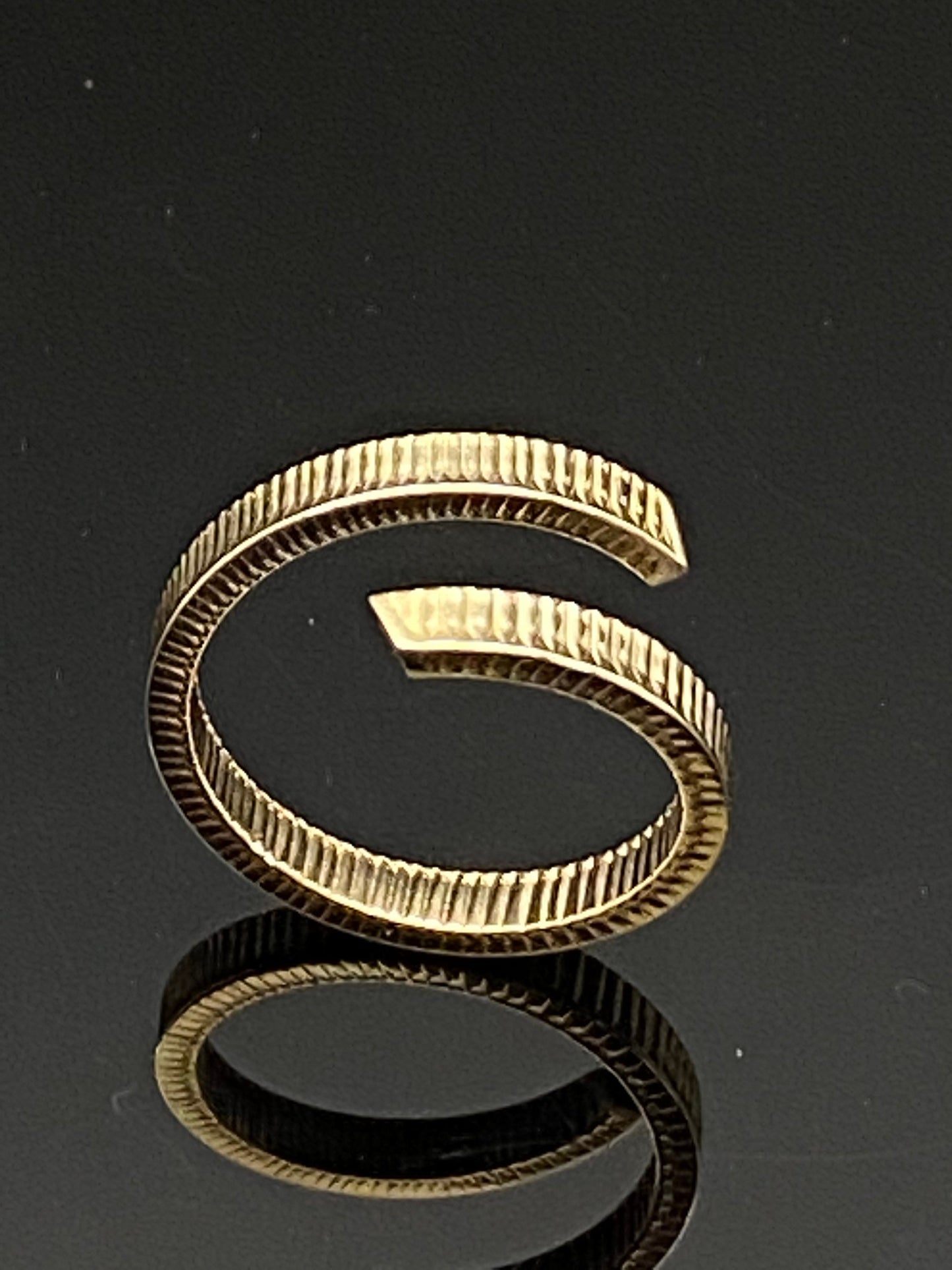 Yellow Gold Textured Bypass Modernist Cocktail Ring