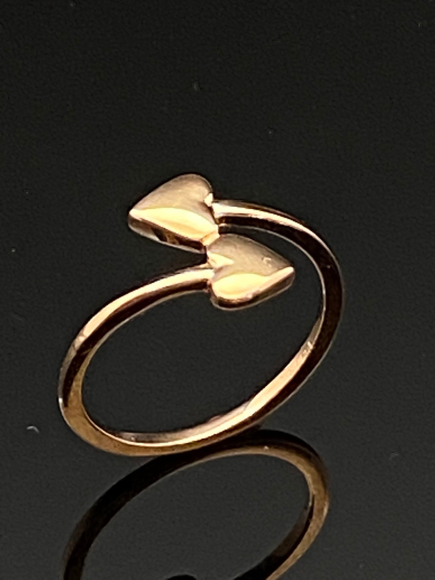 Rose Gold Double Heart Bypass Band Ring Size