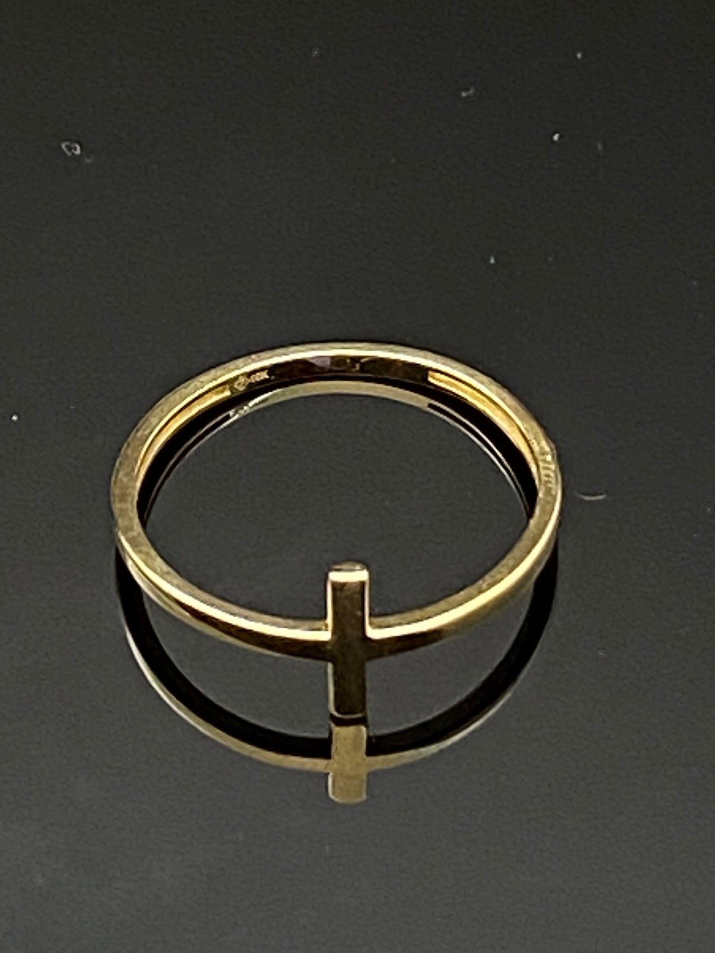 Yellow Gold Jesus Sideways Cross Band Ring