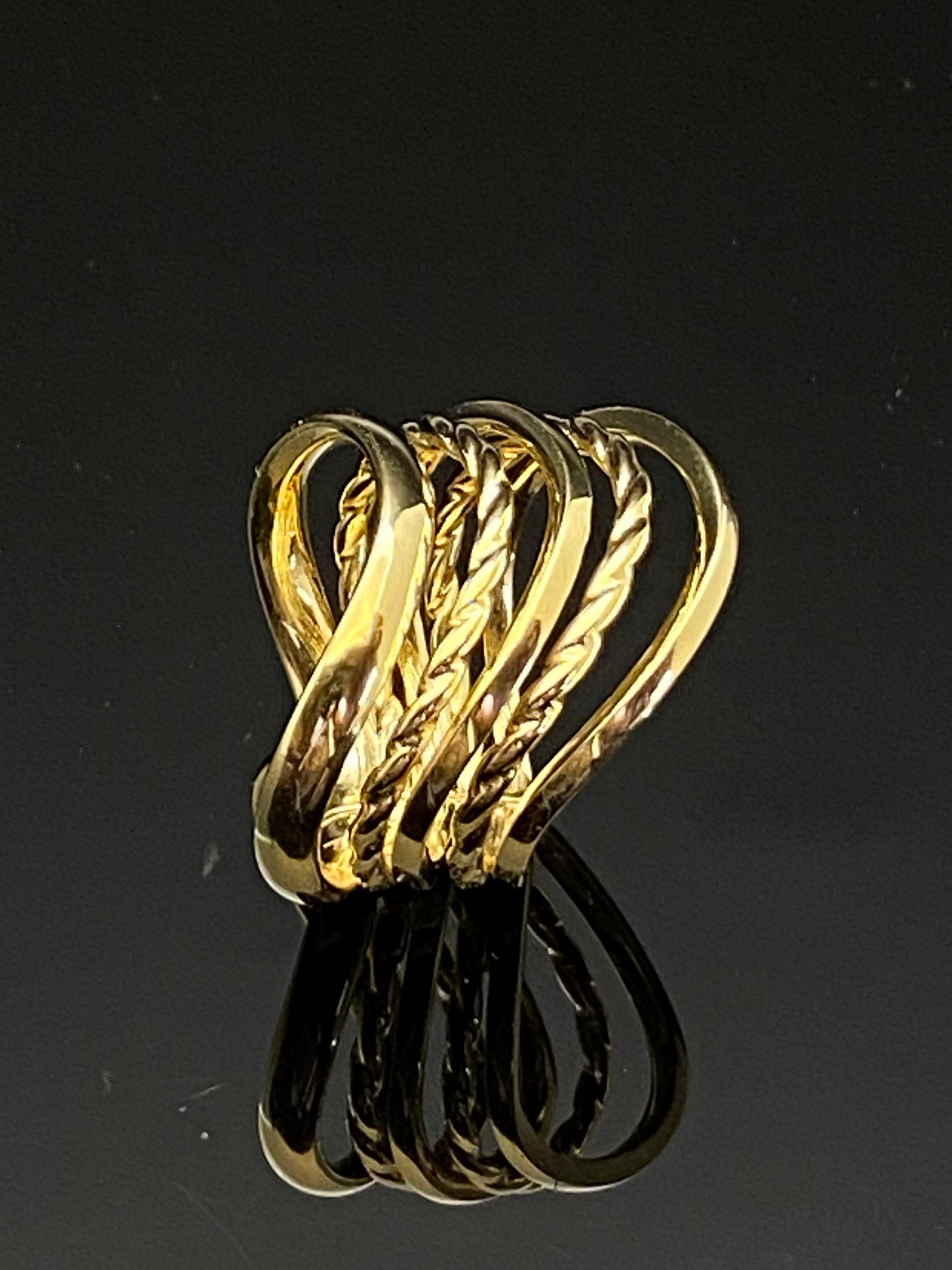 Yellow Gold 5 Row Wavy Wide Statement Cocktail Ring