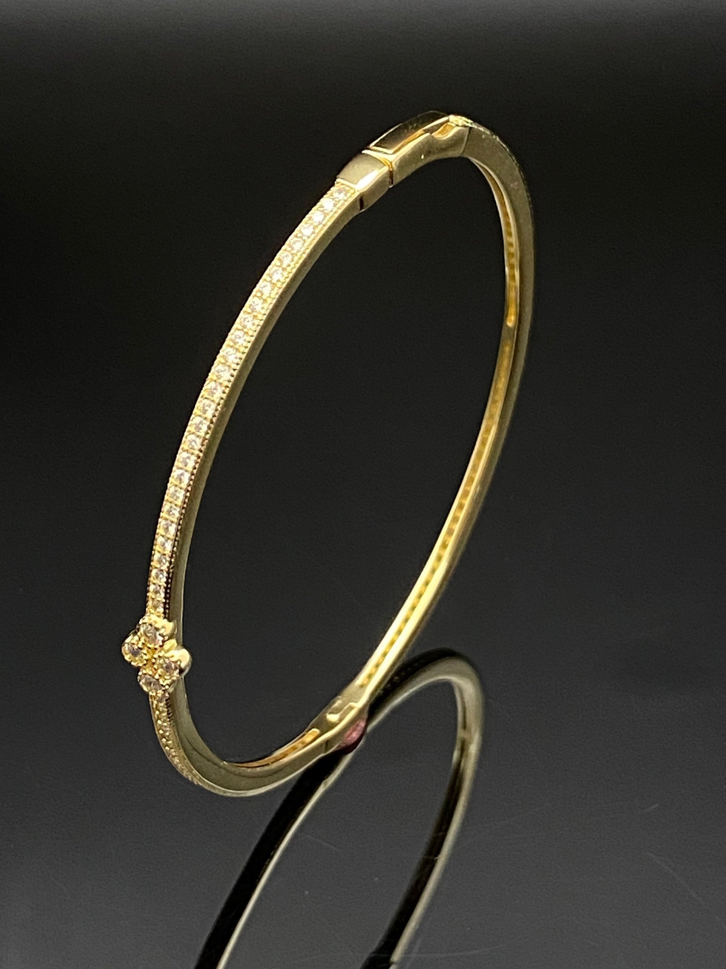 Yellow Gold Plated Cubic Zirconia Round Micro Pave Hinged Bangle Bracelet