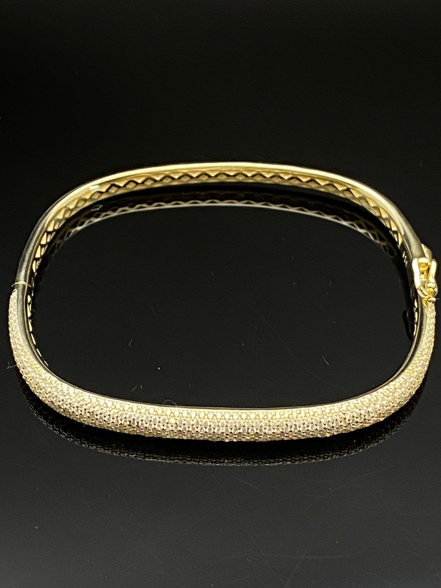 Yellow Gold Plated Cubic Zirconia Round Micro Pave 5mm Hinged Bangle Bracelet
