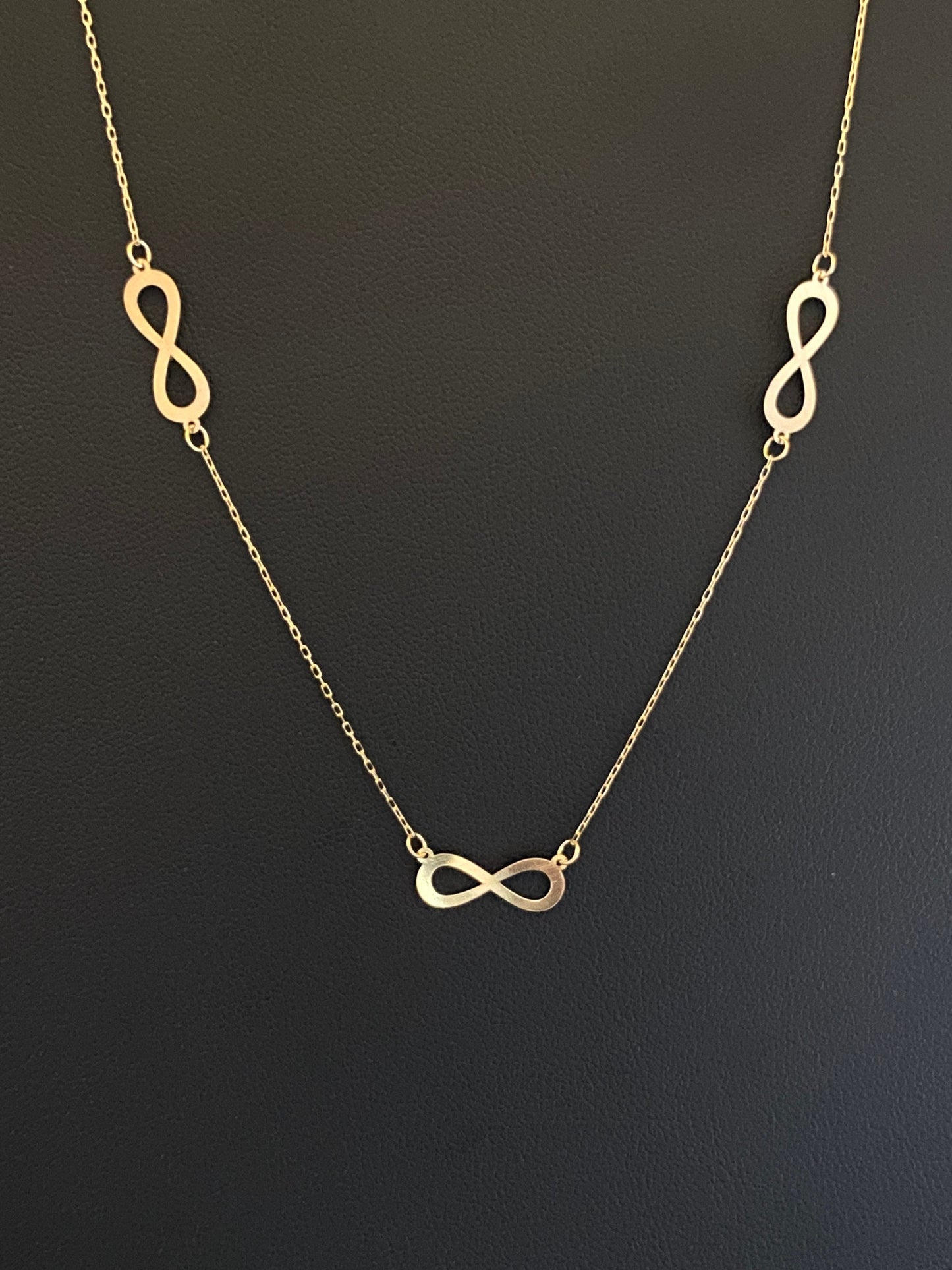 Yellow Gold Infinity Station Pendant Chain Link Necklace
