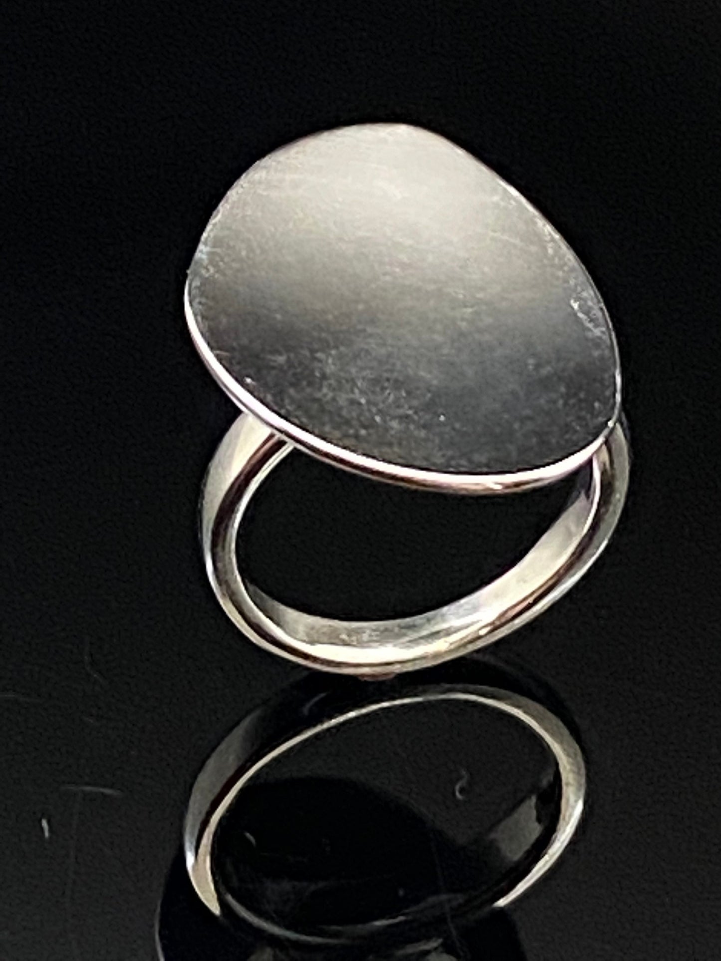 Large Oval Concave Disc Modernist Cocktail Ring