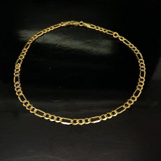 Yellow Gold High Polish Figaro Link Chain Anklet Bracelet