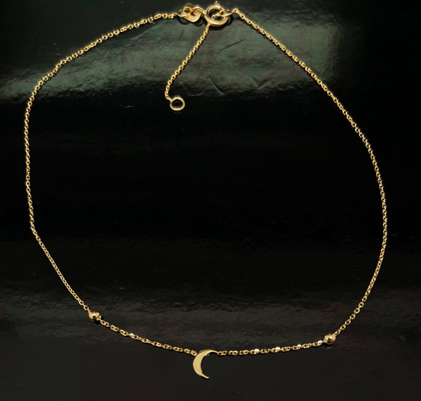 Yellow Gold Mini Crescent Moon Station Adjustable Anklet Bracelet