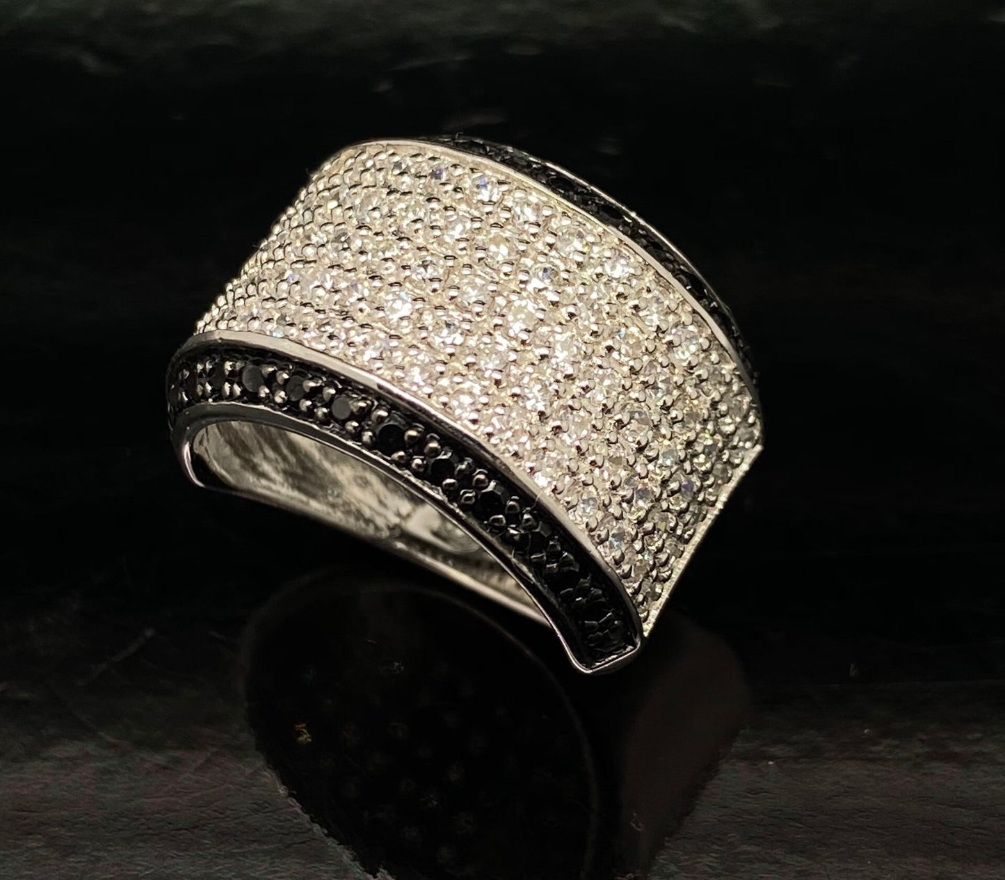 CZ White & Black Micro Pave Dome Cocktail Ring