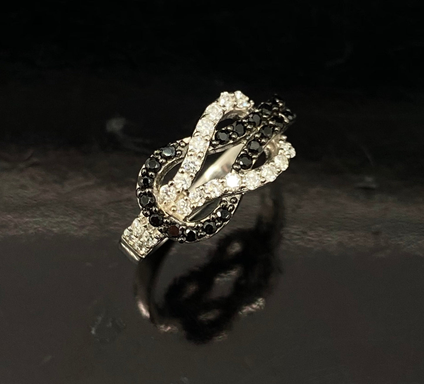 Black & White Cubic Zirconia Double Knot Ring