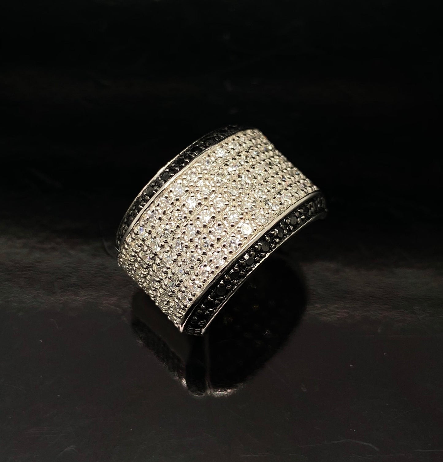 CZ White & Black Micro Pave Dome Cocktail Ring
