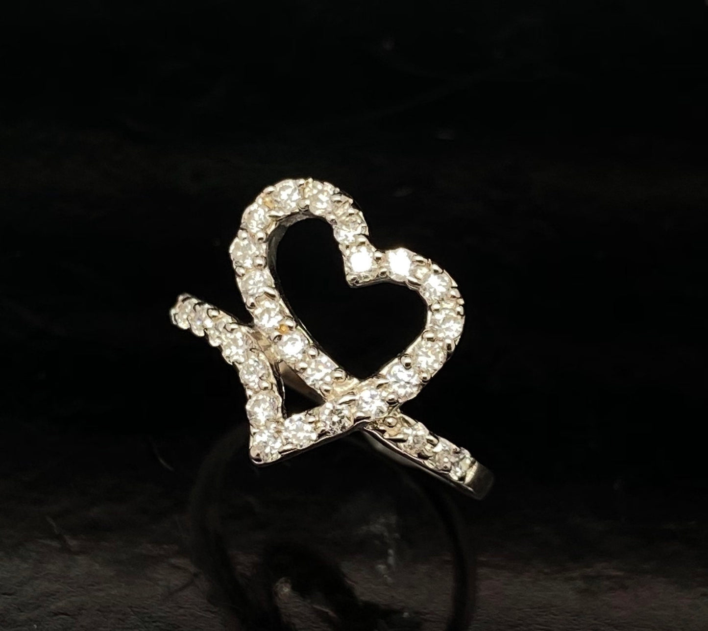 Sterling Silver Open Heart Clear Cubic Zirconia Promise Ring