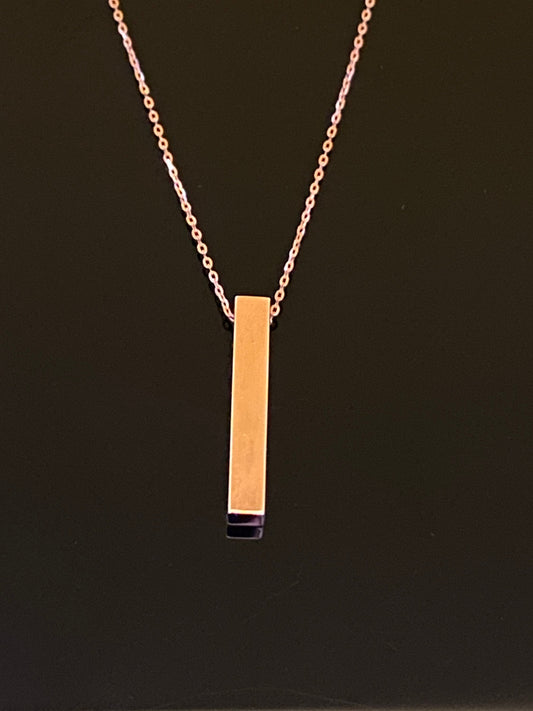 Rose Gold Long Rectangular Bar Drop Pendant Chain Necklace