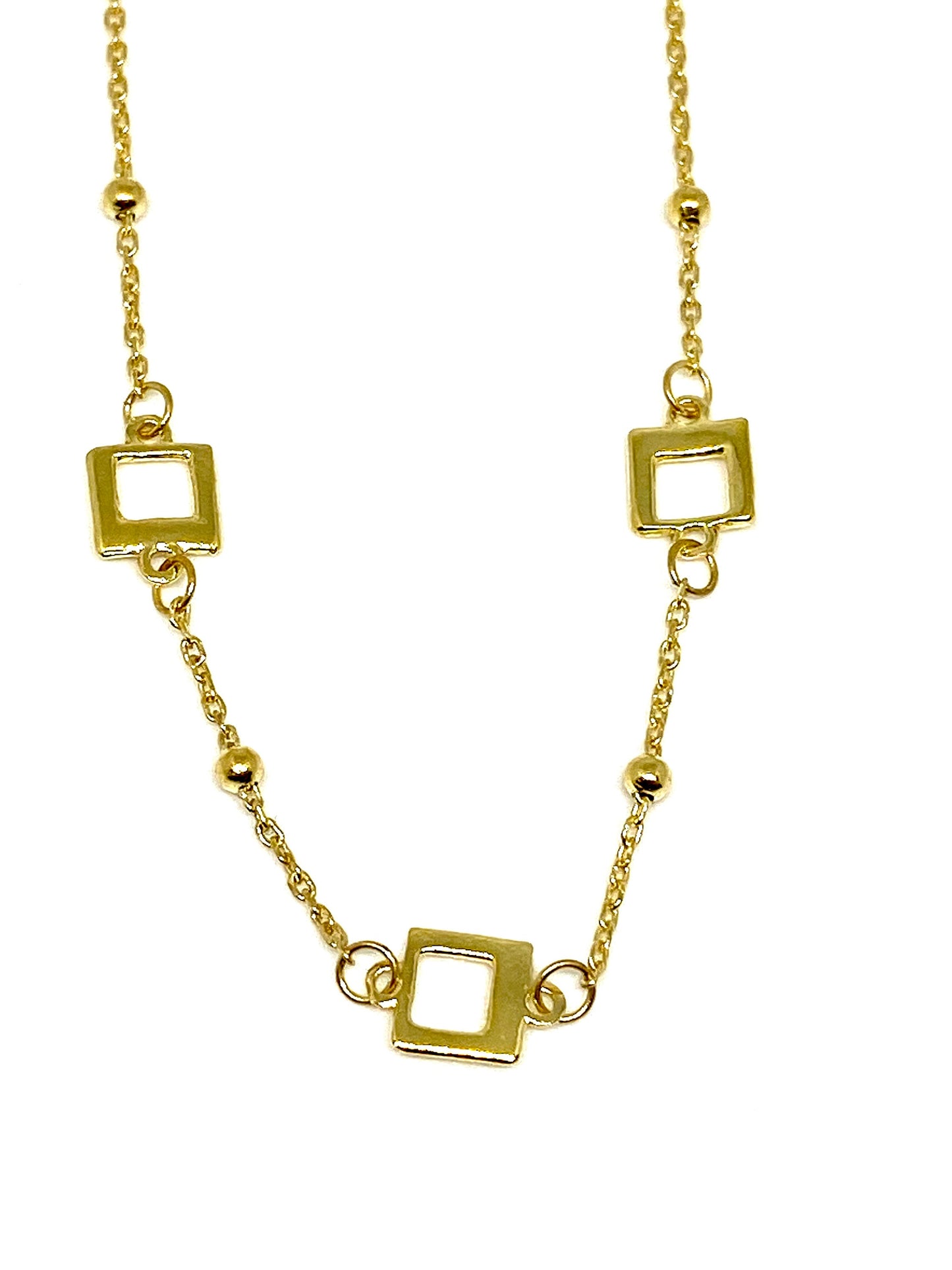 Yellow Gold Square Station Adjustable Chain Bracelet